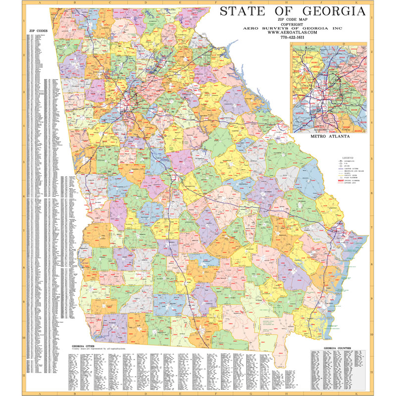 Atlanta Georgia Zip Code Map Atlanta Georgia Wall Maps & Zip Code Maps   Aero Surveys of Georgia