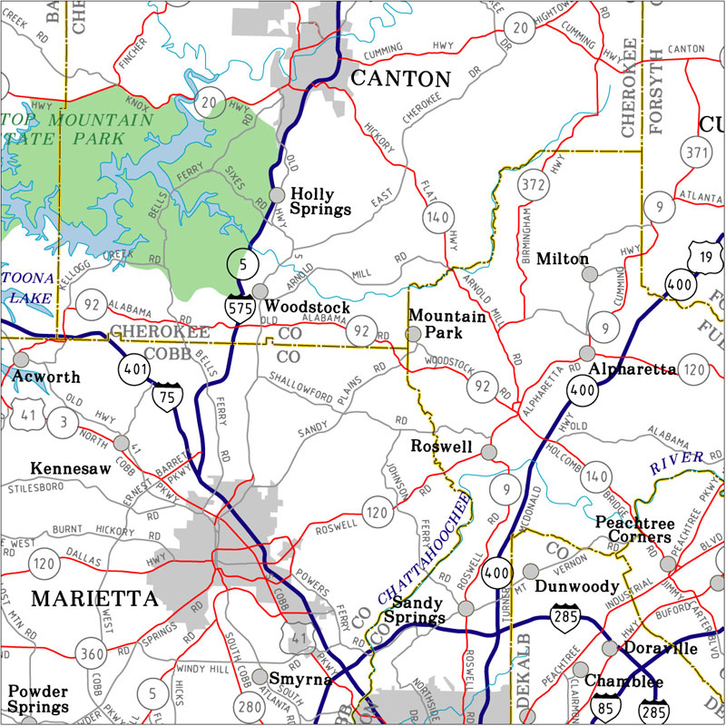 Georgia County Map With Cities And Roads 5809