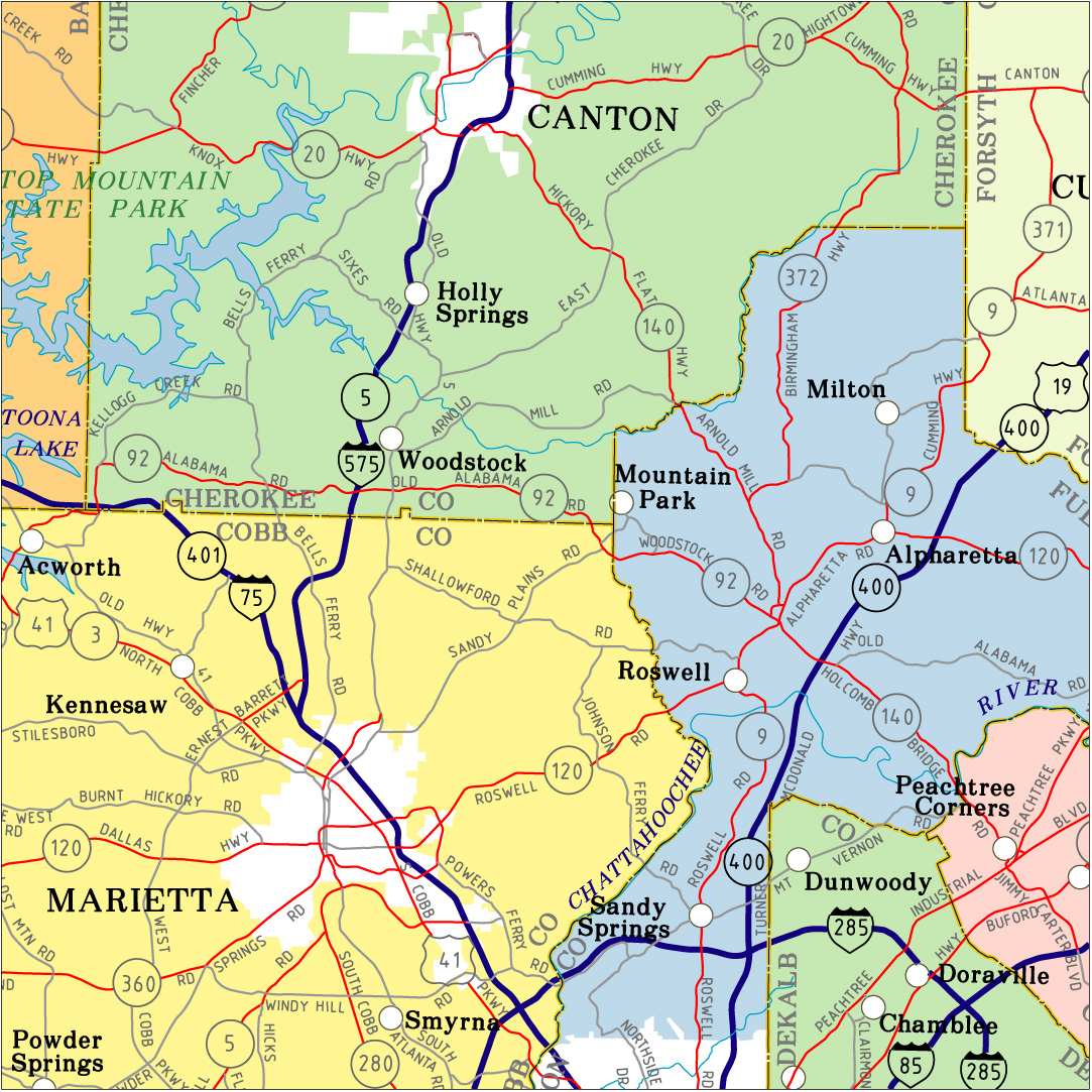 Georgia County Map With Cities And Roads 0916
