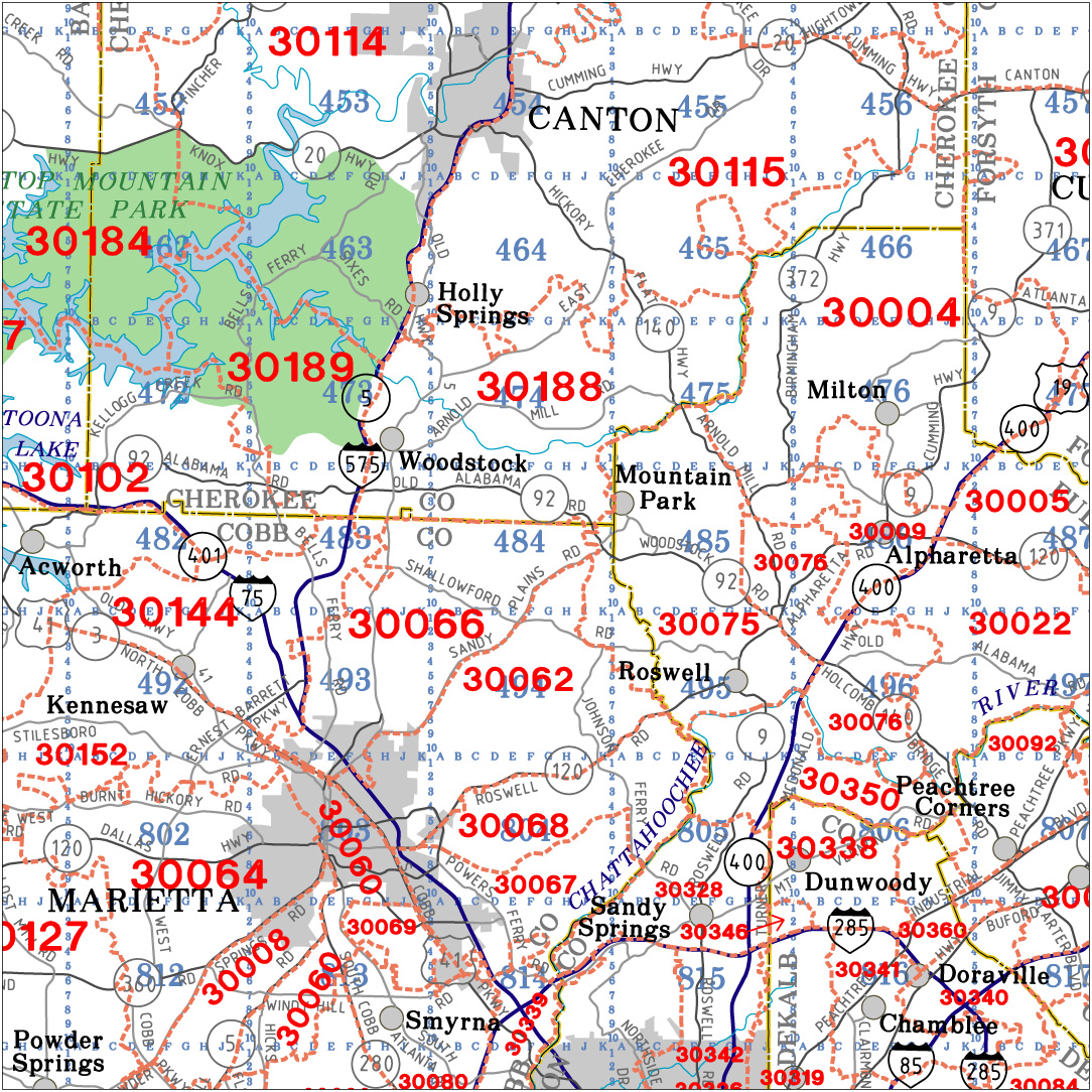 Marietta Ga Zip Code Map Georgia State Highway Zip Code Wall Map   North Georgia Zip Code 