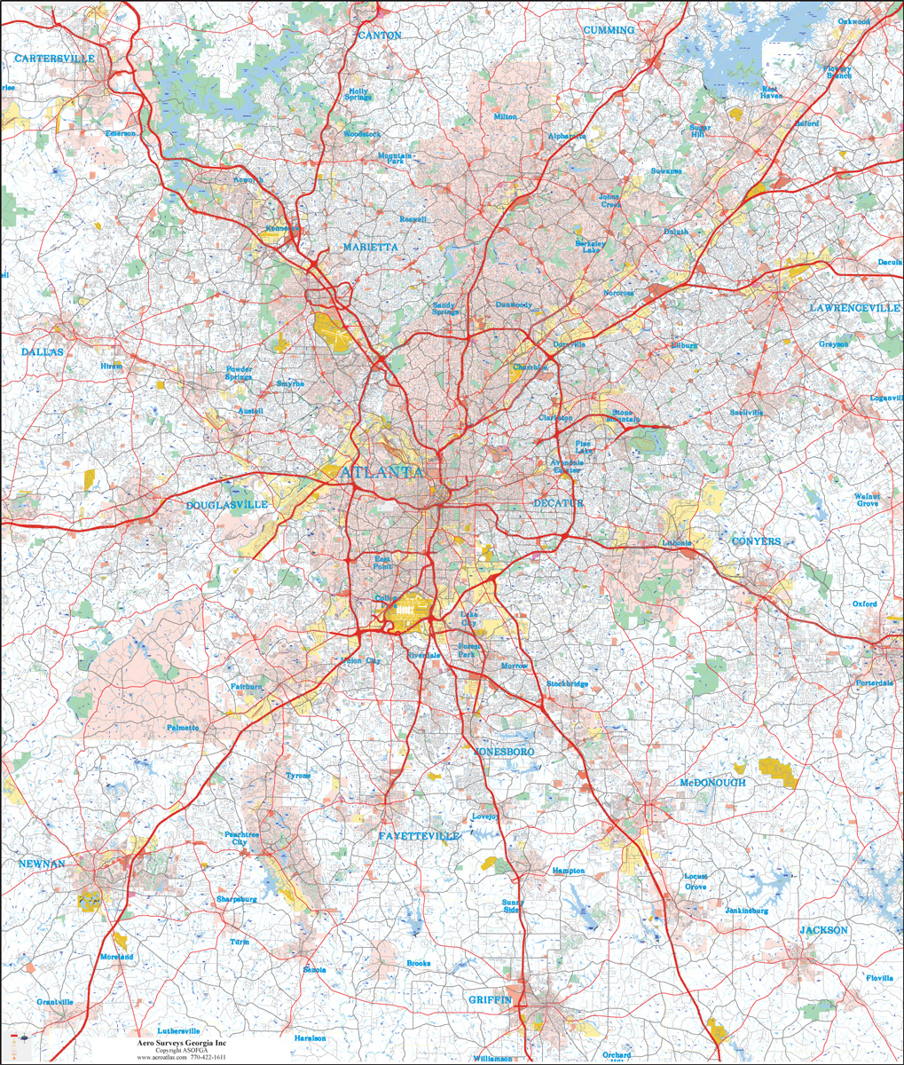 Printable Map Of Atlanta Atlanta Georgia Wall Map Samples - Aero Surveys Of Georgia